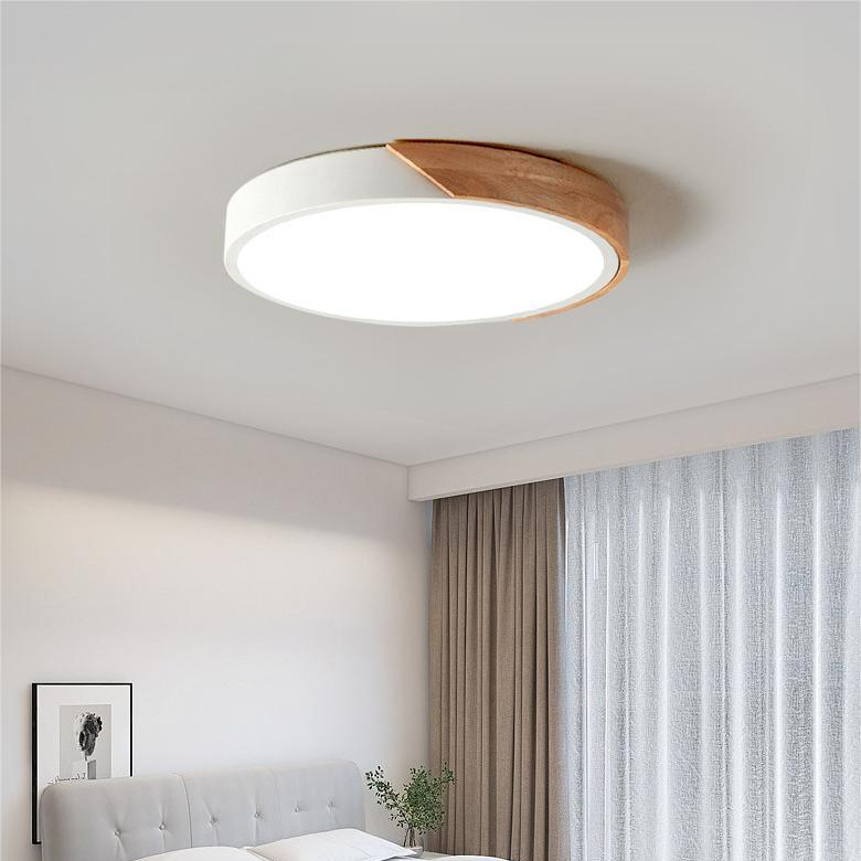 Scandinavian Wooden Circular LED Ceiling Light – Modern Energy-Saving Design