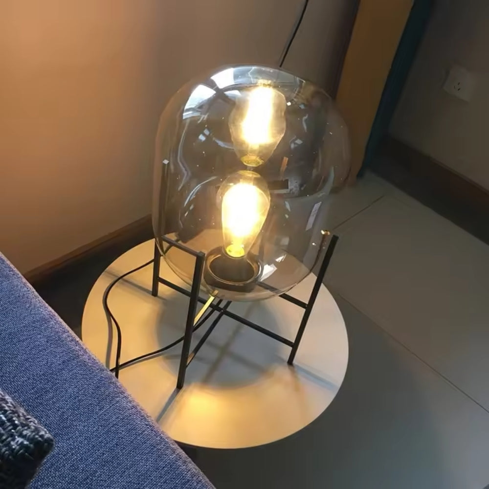 Glass Dome Floor Lamp – Industrial Metal Stand with Hand-Blown Shade