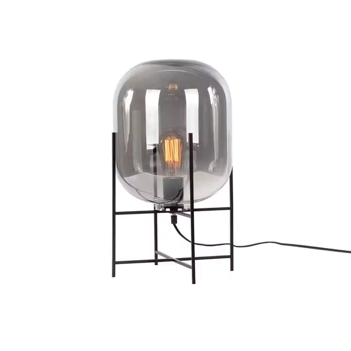 Glass Dome Floor Lamp – Industrial Metal Stand with Hand-Blown Shade