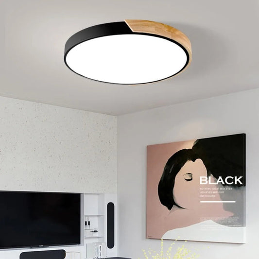 Scandinavian Wooden Circular LED Ceiling Light – Modern Energy-Saving Design